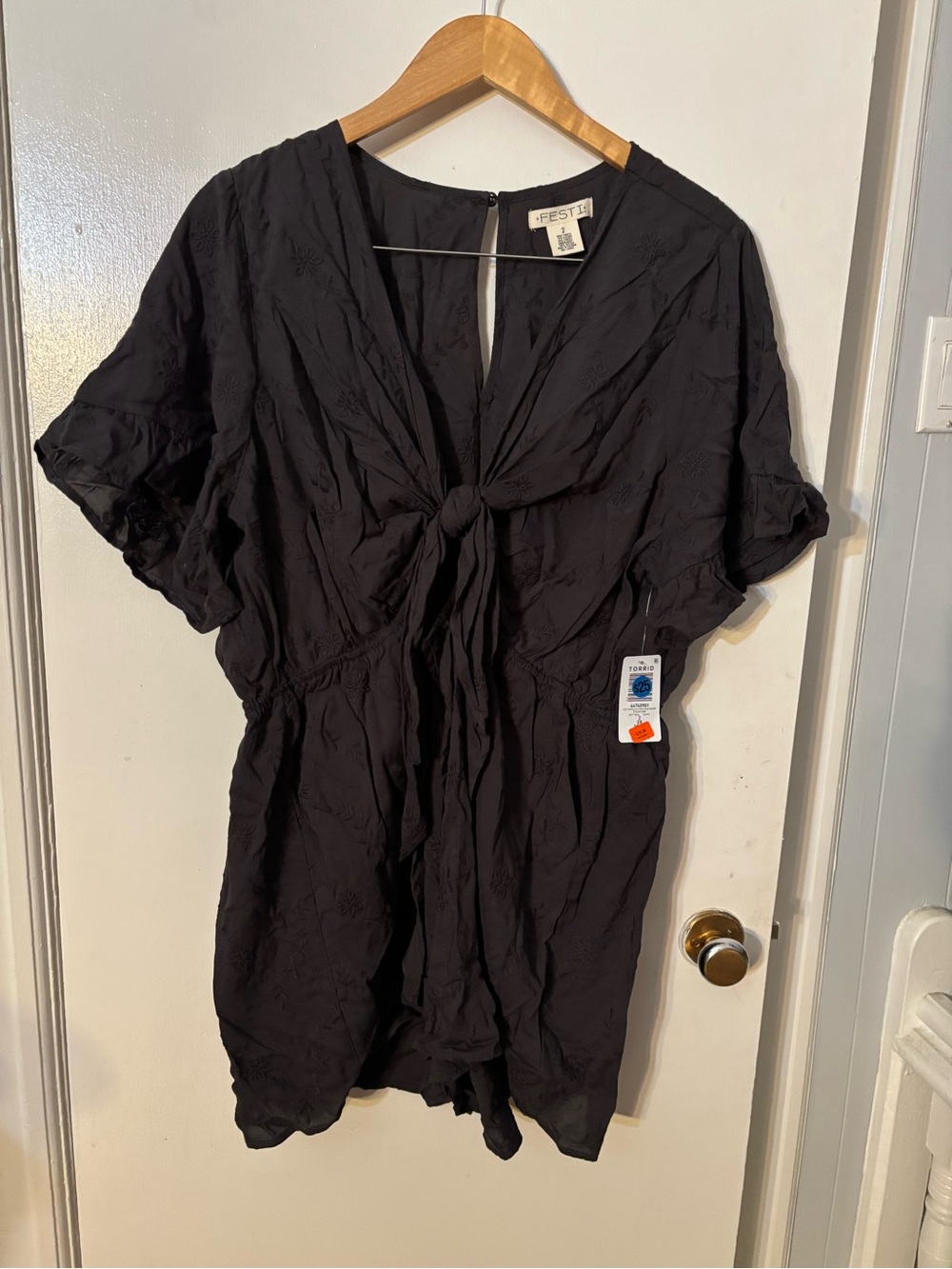 torrid Brown Tie-Front Short Sleeve Romper
